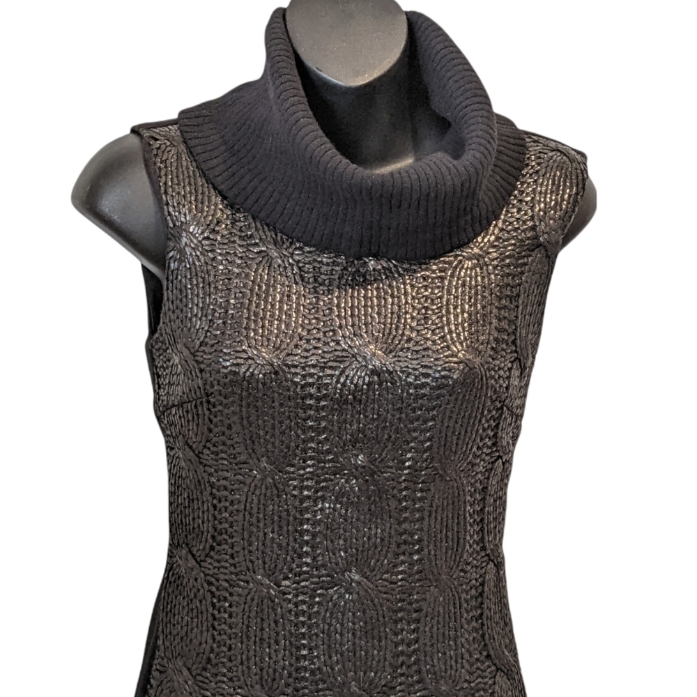 RINASCIMENTO Black Cable Knit Sweater Fitted Dress XS